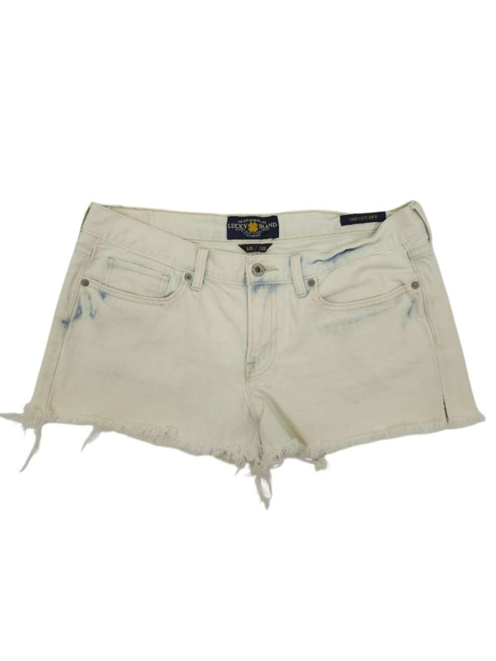 Lucky Brand The Cut Off Denim Shorts 10/30 Boho White Acid Wash Raw Hem Fringe